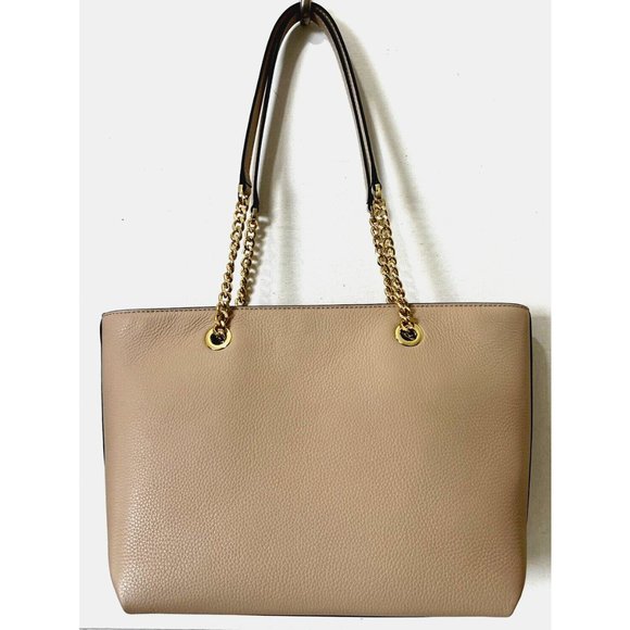 New Michael Kors Jet Set Medium Front Zip Chain Tote Leather Buff - Picture 6 of 6